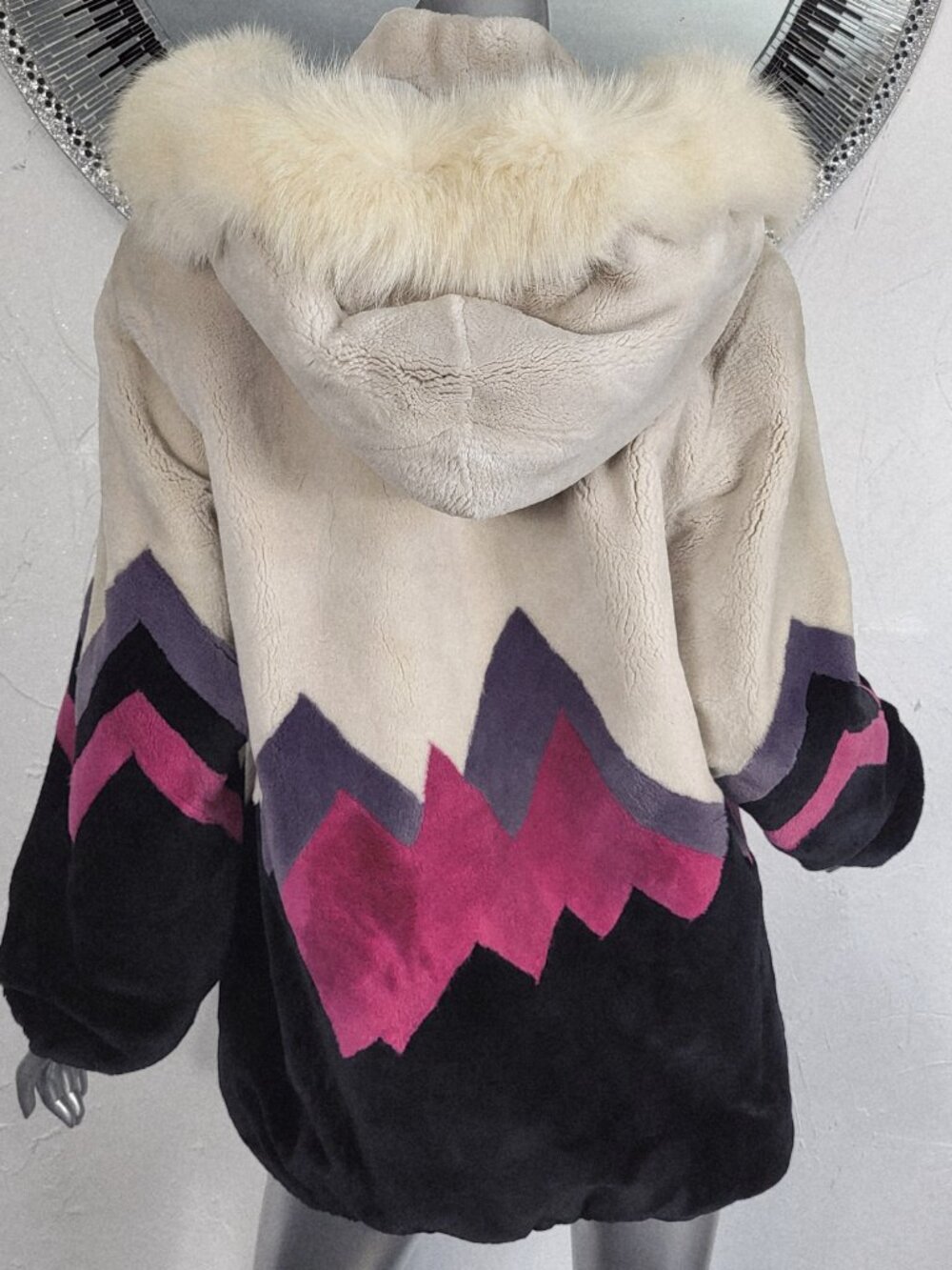 $4800~M/L~BEIGE PURPLE PINK GENUINE SHEARED BEAVER/MINK REAL FOX FUR PARKA COAT